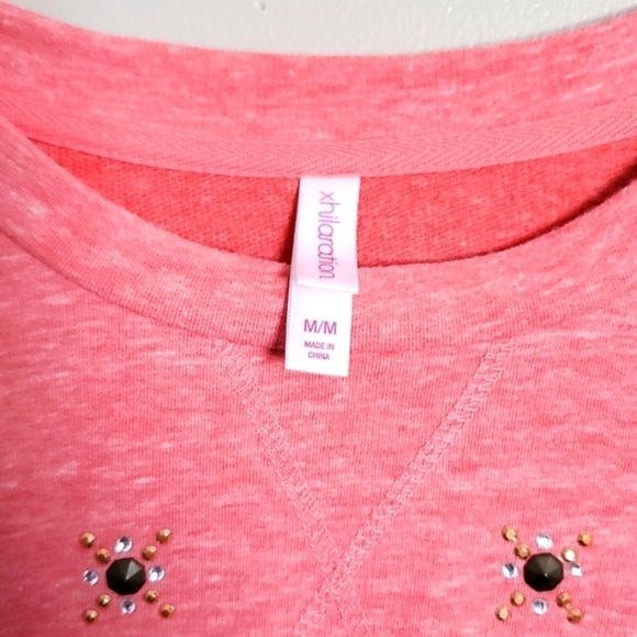 Xhilaration sweatshirt size M peach pink stars‎ long sleeve top starburst gems - Picture 3 of 8